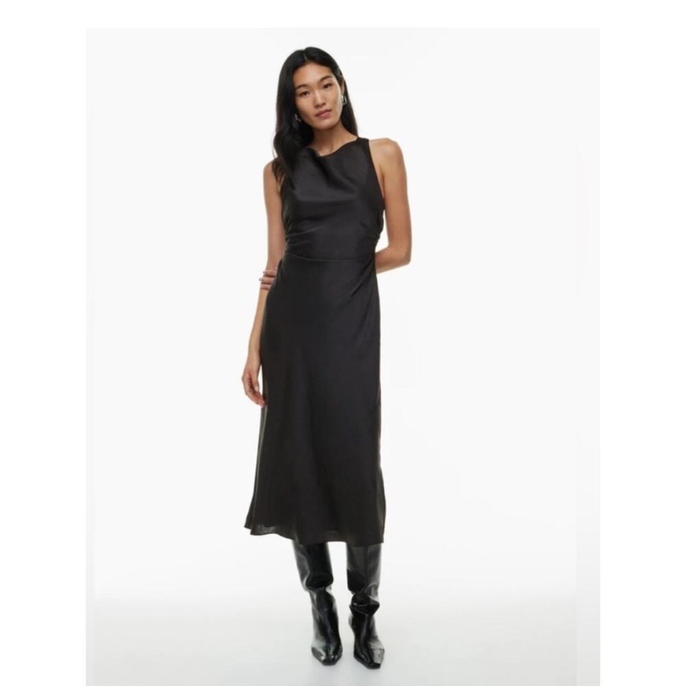 Aritzia Wilfred Satin Portrait Black Cowl Neck Maxi Dress Size 12